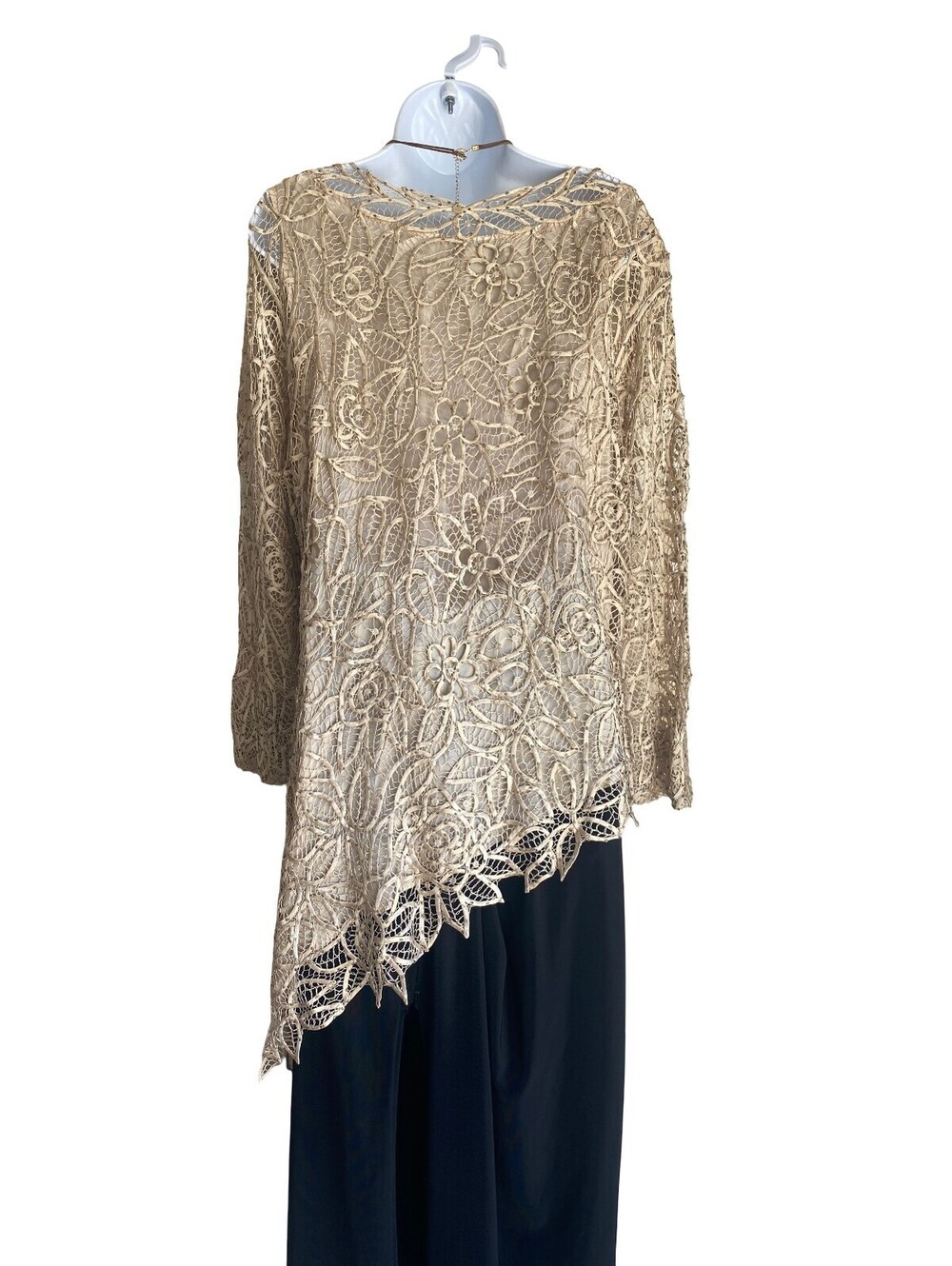 100% Silk VTG Soulmates XL Lace Tunic Blouse Handcrafted Elegant Boho Festival - Picture 6 of 8